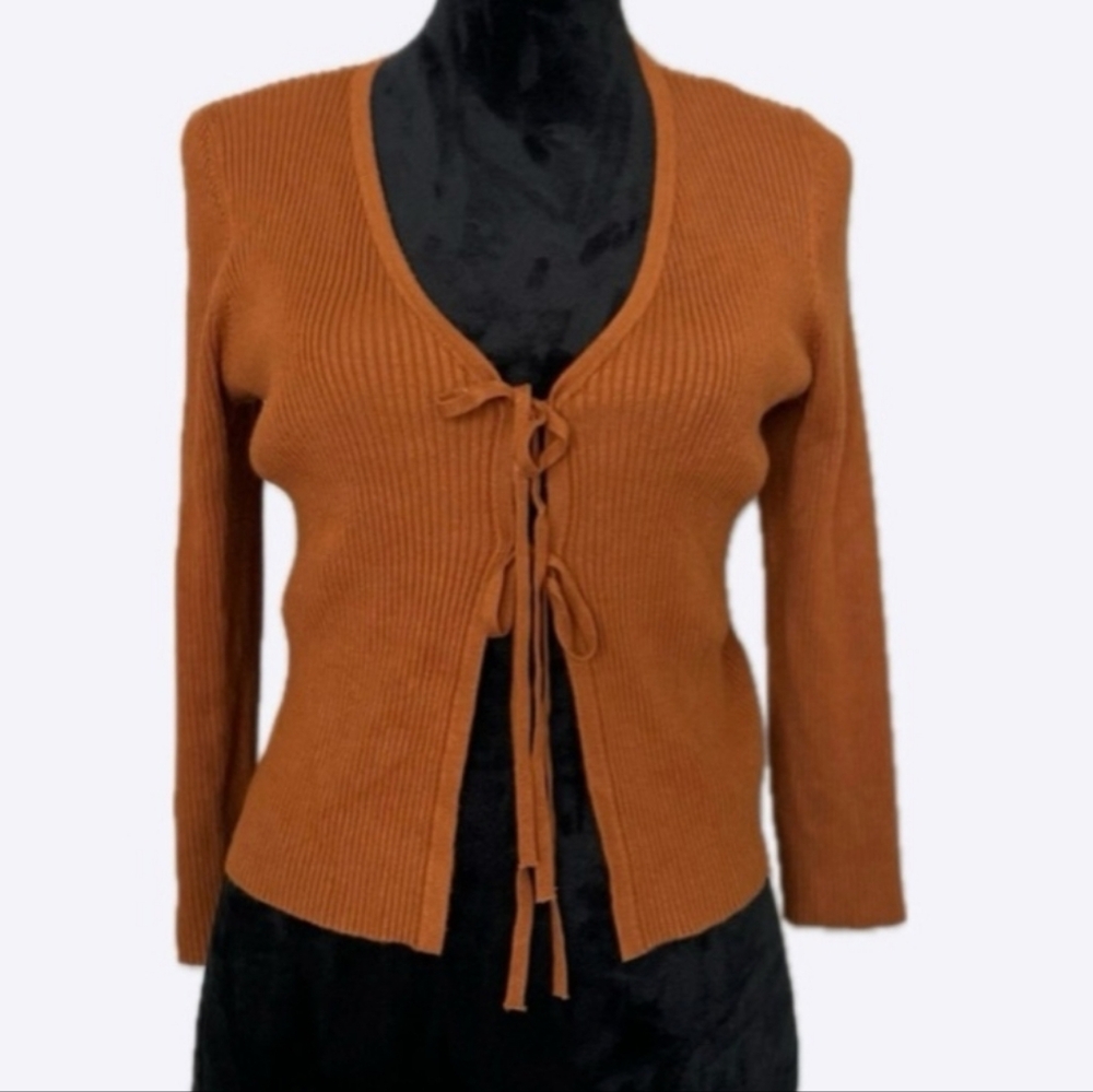 House Of Harlow 1960 Sweater with Tie Front Burnt Orange Brown
